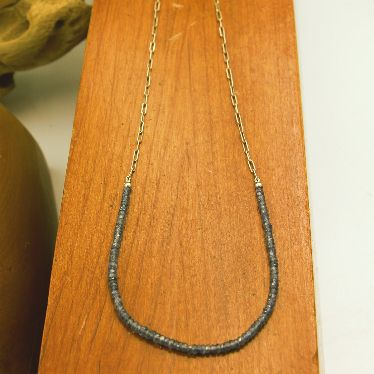 MOROKA Sapphire Bead and Elongated Sterling Silver Chain Necklace