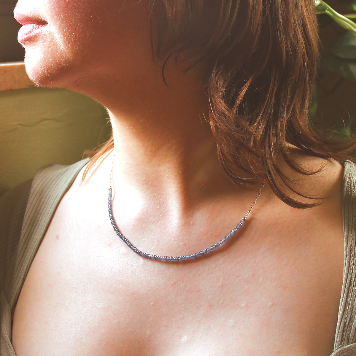 MOROKA Sapphire Bead and Elongated Sterling Silver Chain Necklace