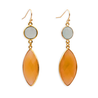 MOROKA Blue and Apricot Chalcedony Double Drop Earrings