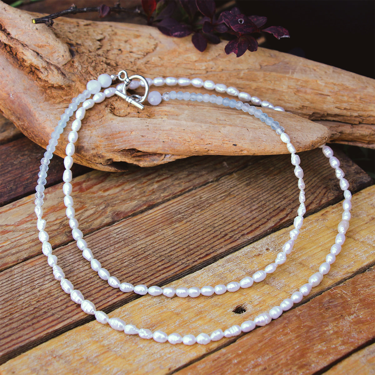 MOROKA Freshwater Pearl and Aquamarine Necklace