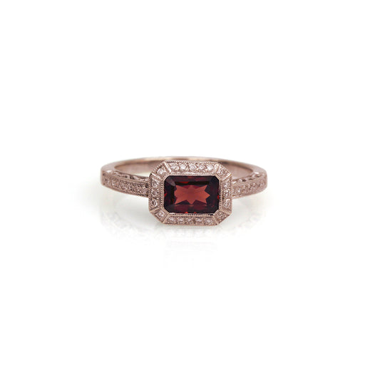 Estate 14K White Gold, Garnet, and Diamond Fashion Ring