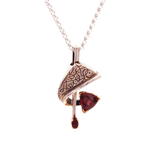 Estate 14K Gold and Sterling Silver Garnet Pendant