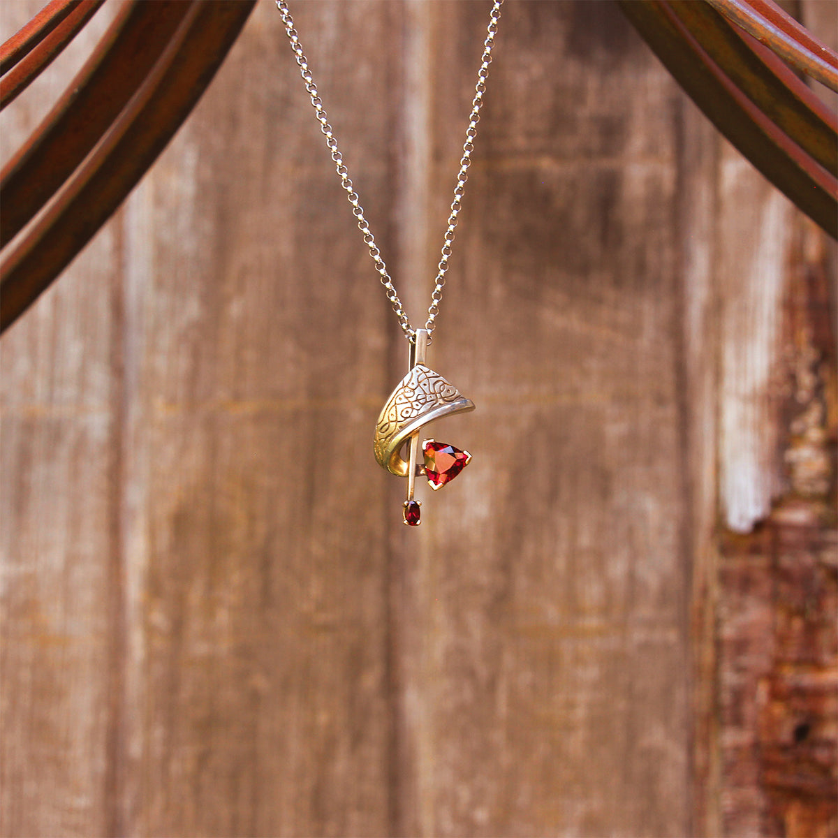 Estate 14K Gold and Sterling Silver Garnet Pendant