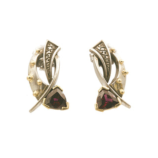 Sterling Silver and 14K Yellow Gold Garnet Drop Earrings