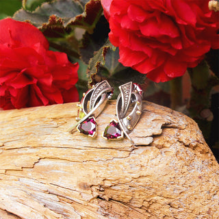 Sterling Silver and 14K Yellow Gold Garnet Drop Earrings