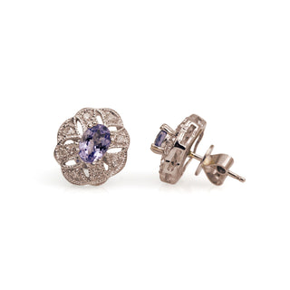 Estate 14K Rhodium-Plated White Gold Tanzanite and Diamond Stud Earrings