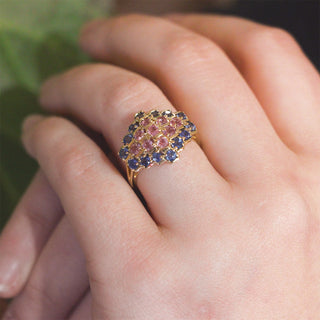 14K Yellow Gold Pink and Blue Sapphire Fashion Ring