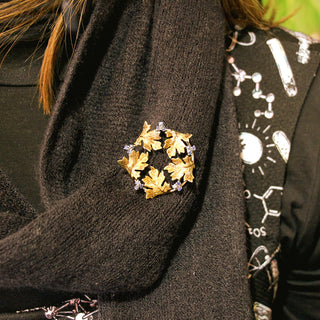 Vintage 18K Yellow and White Gold and Sapphire Oak Leaf Pin