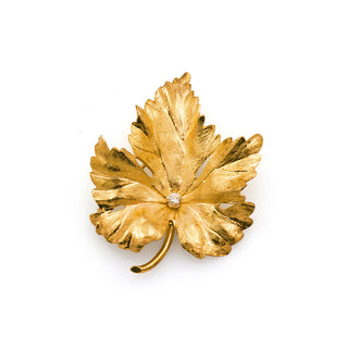 Vintage 14K Yellow Gold and Diamond Mid-Century Maple Leaf Pin