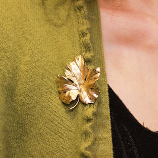 Vintage 14K Yellow Gold and Diamond Mid-Century Maple Leaf Pin