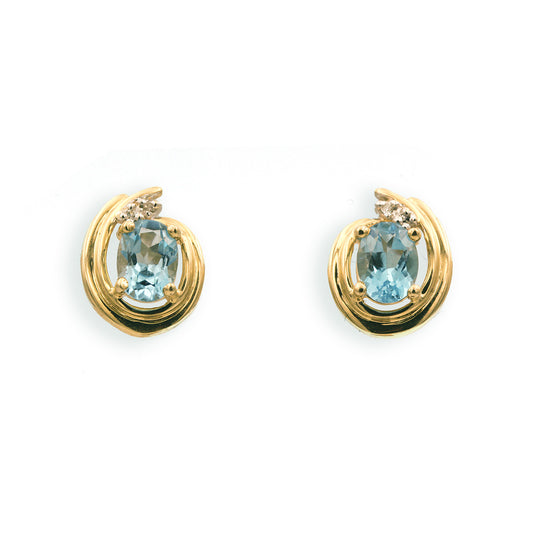 14K Yellow Gold, Blue Topaz, and Diamond Stud Earrings