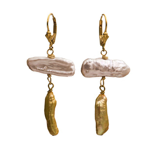 MOROKA Freshwater Pearl Grey and Gold Leverback Earrings