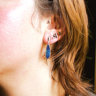 Sterling Silver Opal Doublet Drop Earrings