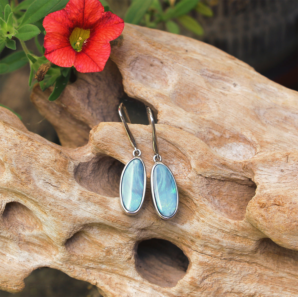 Sterling Silver Opal Doublet Dangle Earrings