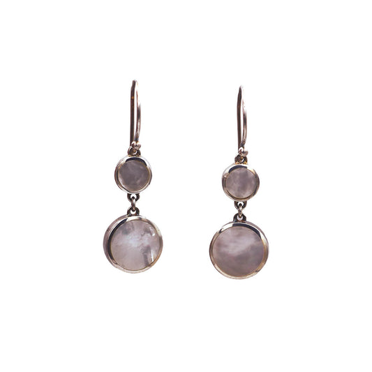 Sterling Silver White Shell Mother of Pearl Tiered Circle Drop Hook Earrings