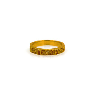 14K Yellow Gold and Diamond Nugget Hex Ring