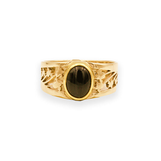 14K and 18K Yellow Gold and Black Onyx Floral Ring
