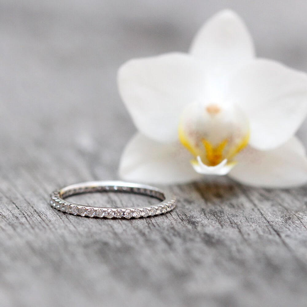 Delicate 14K White Gold and Diamond Eternity Ring