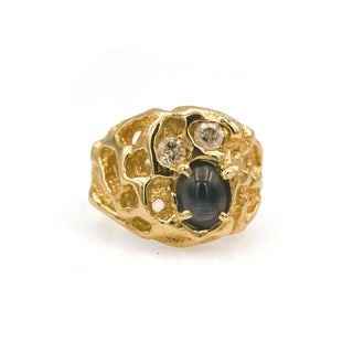 14K Yellow Gold Sapphire and Diamond Nugget Ring
