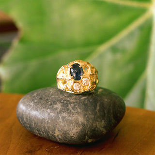 14K Yellow Gold Sapphire and Diamond Nugget Ring