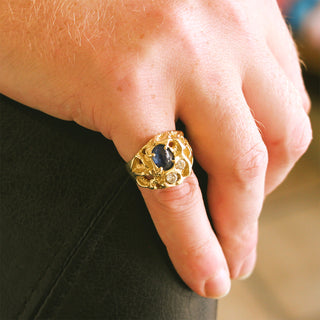 14K Yellow Gold Sapphire and Diamond Nugget Ring