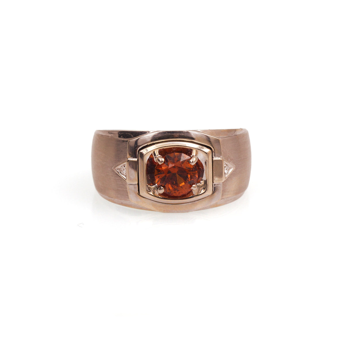 Estate 18K White Gold, Spessartine Garnet, and Diamond Fashion Ring