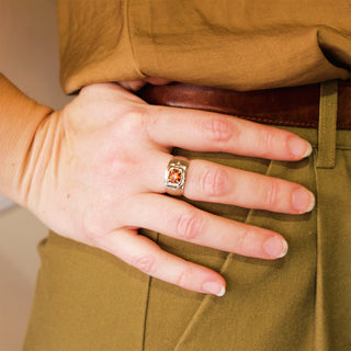 Estate 18K White Gold, Spessartine Garnet, and Diamond Fashion Ring