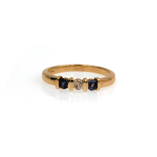 Estate 14K Yellow Gold, Diamond, and Sapphire Ring