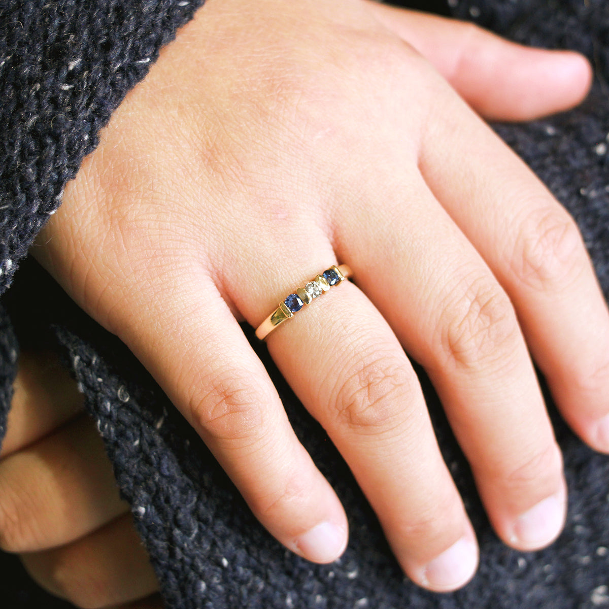 Estate 14K Yellow Gold, Diamond, and Sapphire Ring