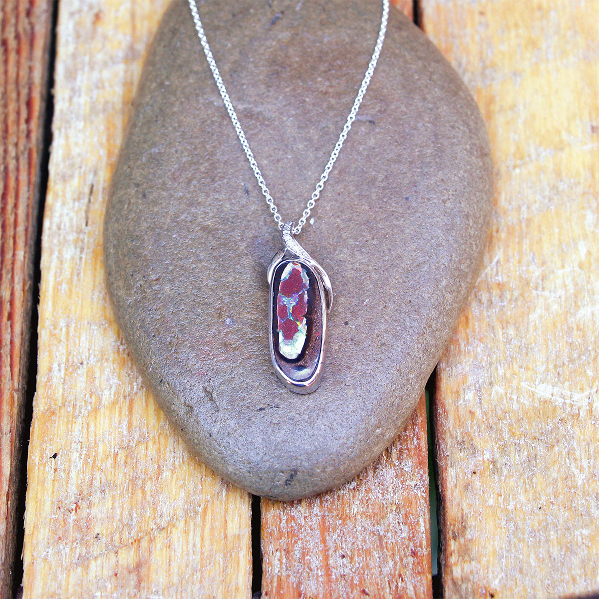Sterling Silver Boulder Opal and Diamond Pendant