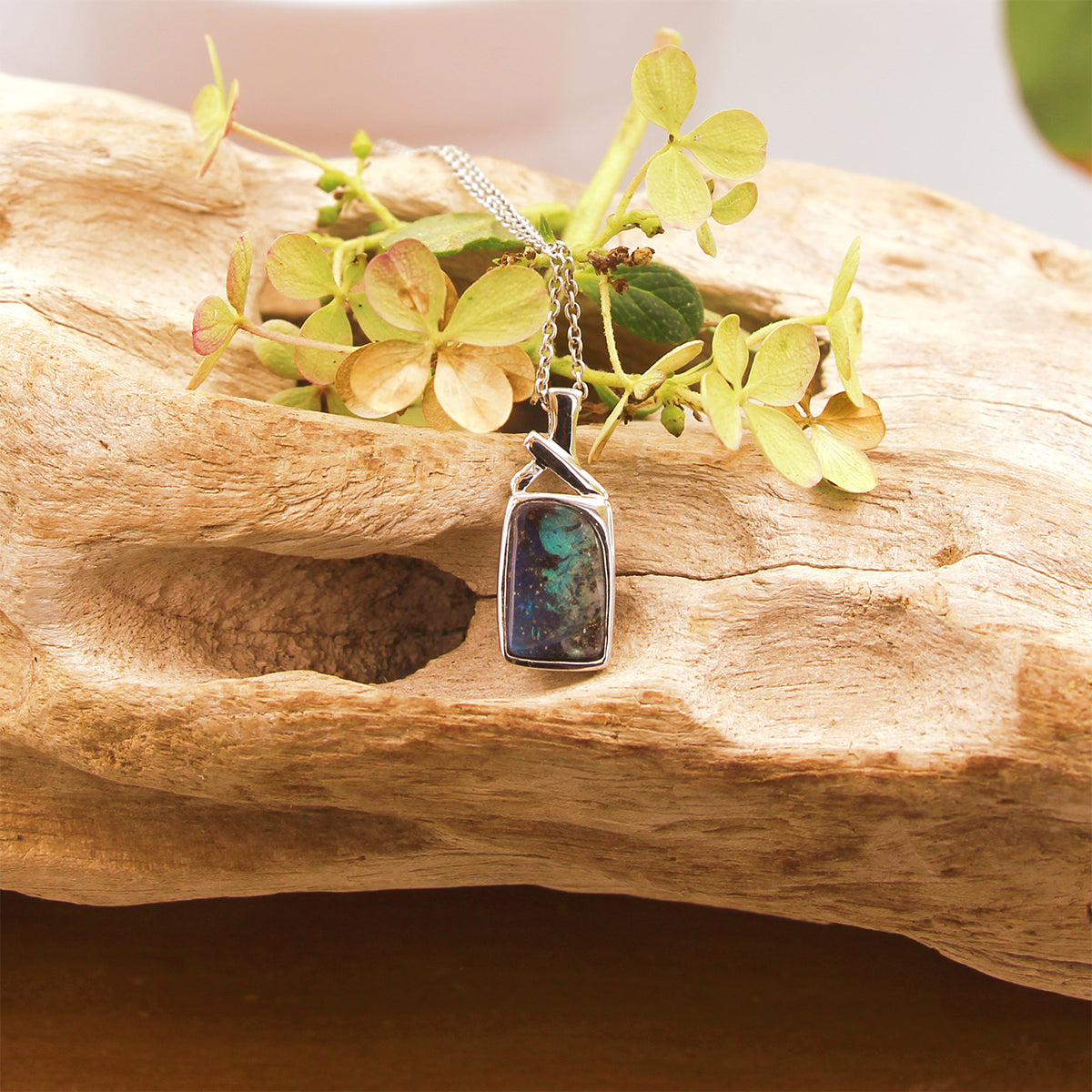 Sterling Silver Boulder Opal Rectangle Pendant