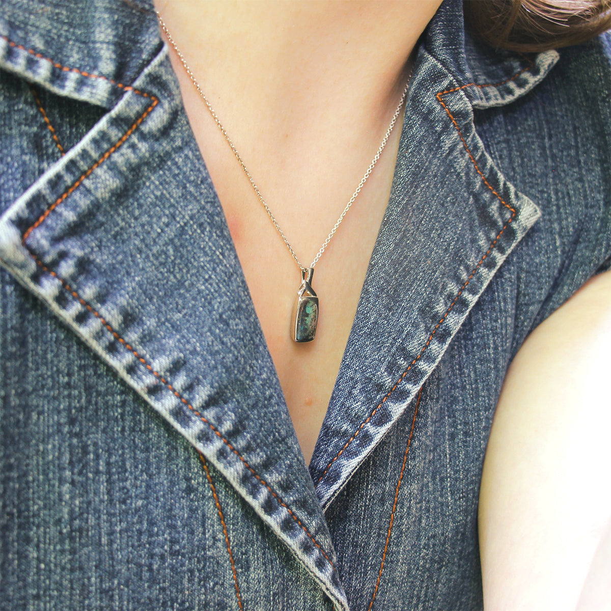 Sterling Silver Boulder Opal Rectangle Pendant