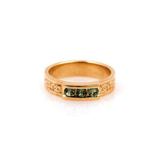 14K Yellow Gold Green Tourmaline ‘Celtic Heron’ Ring