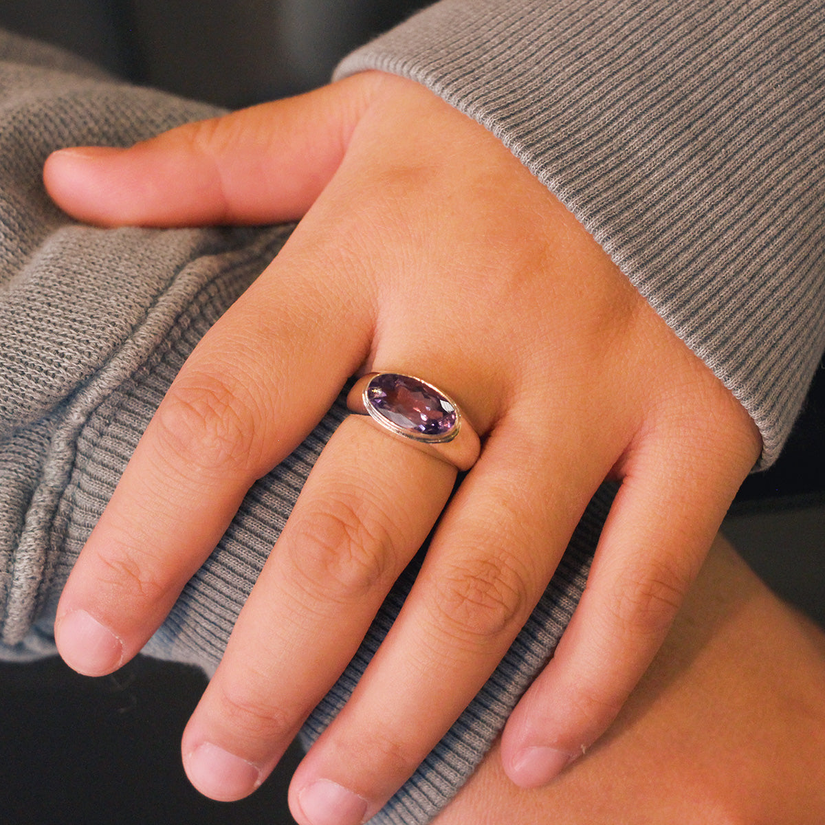 Sleek Sterling Silver and Amethyst Ring