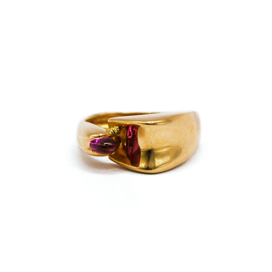 14K Yellow Gold Rhodolite Garnet Bullet Ring
