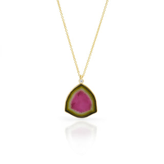 18K Yellow Gold Watermelon Tourmaline Candy Drop Necklace