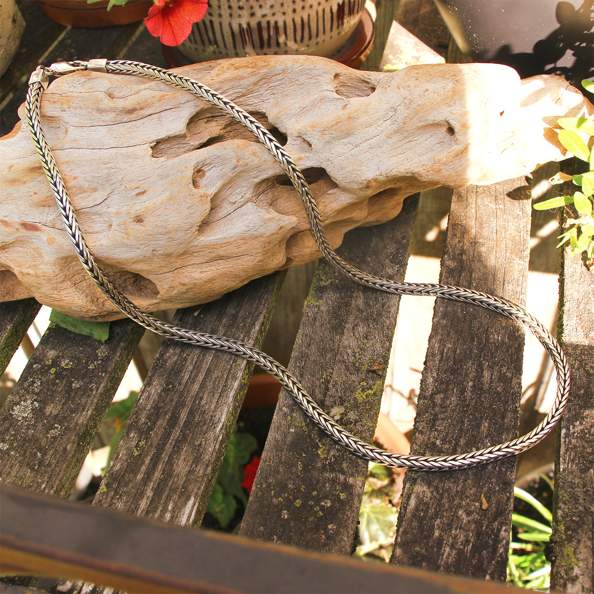 Yozakura Forge Argentium Silver Square Foxtail Necklace