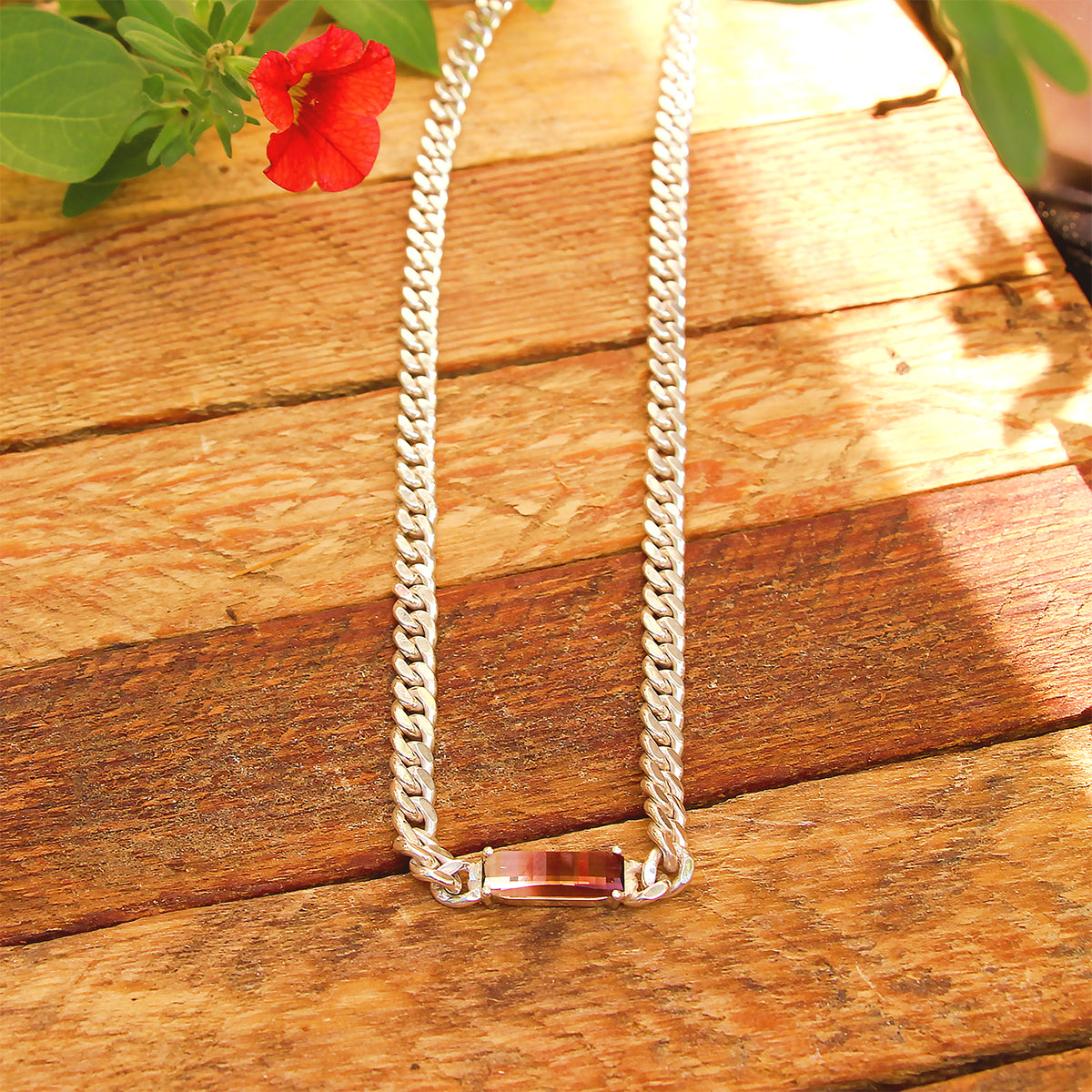 Yozakura Forge Argentium Silver and Tourmaline Cuban Necklace