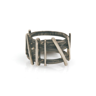 Sterling Silver Oxidized Tri-Band and Polished Wire Ring