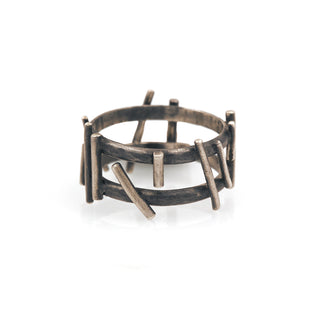 Sterling Silver Oxidized Duo-Band and Polished Wire Ring