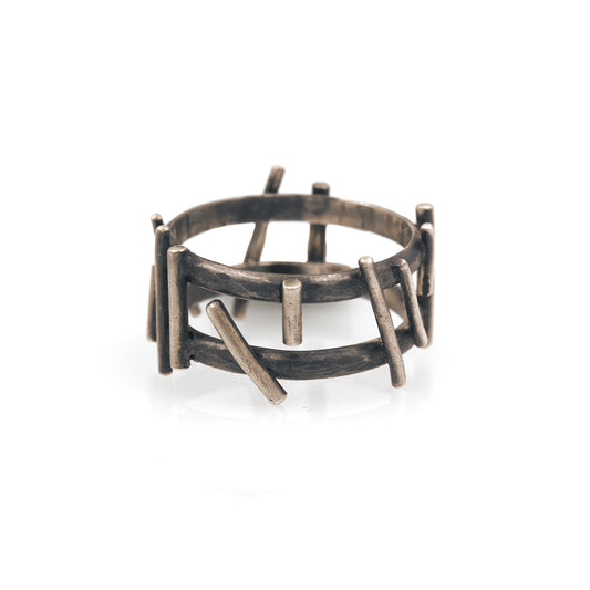 Sterling Silver Oxidized Duo-Band and Polished Wire Ring