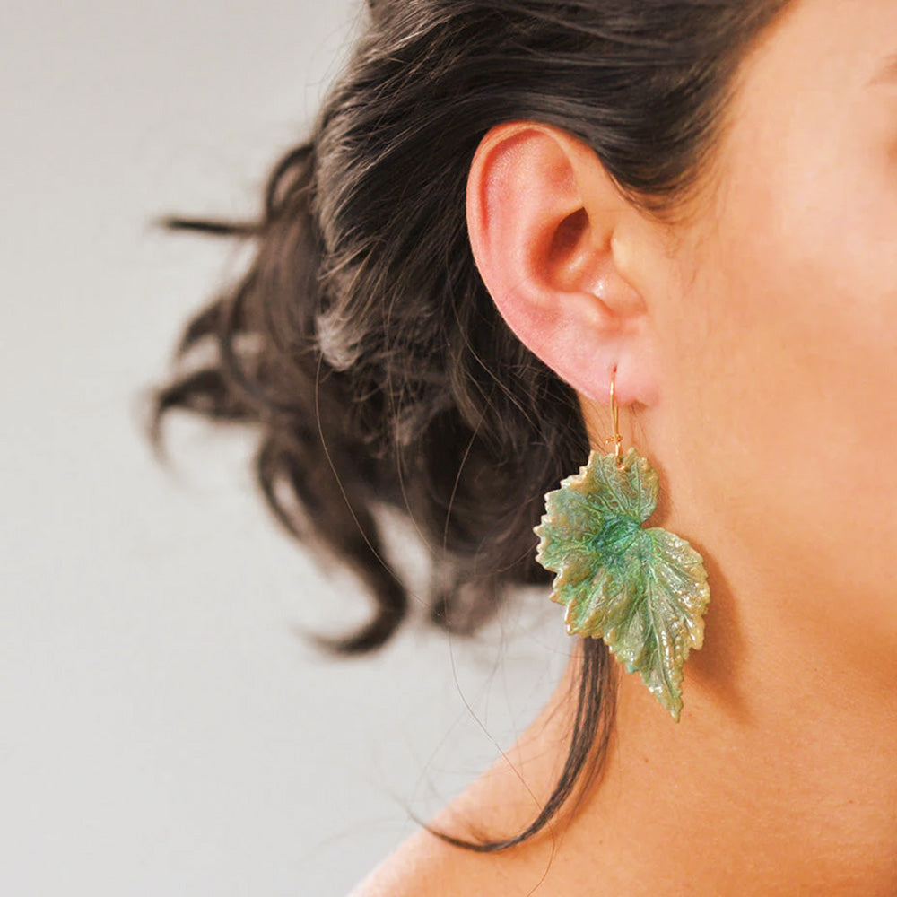 We Dream In Colour Brass Begonia Leaf Earrings