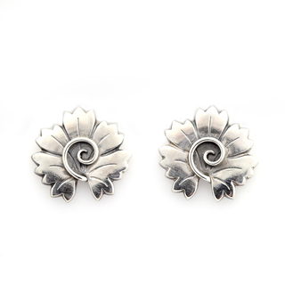 Wendel x Georg Jensen Sterling Silver Floral Clip On Earrings No. 102