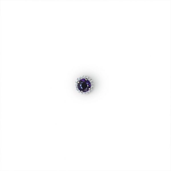 14K White Gold, Amethyst, and Diamond Halo Pendant