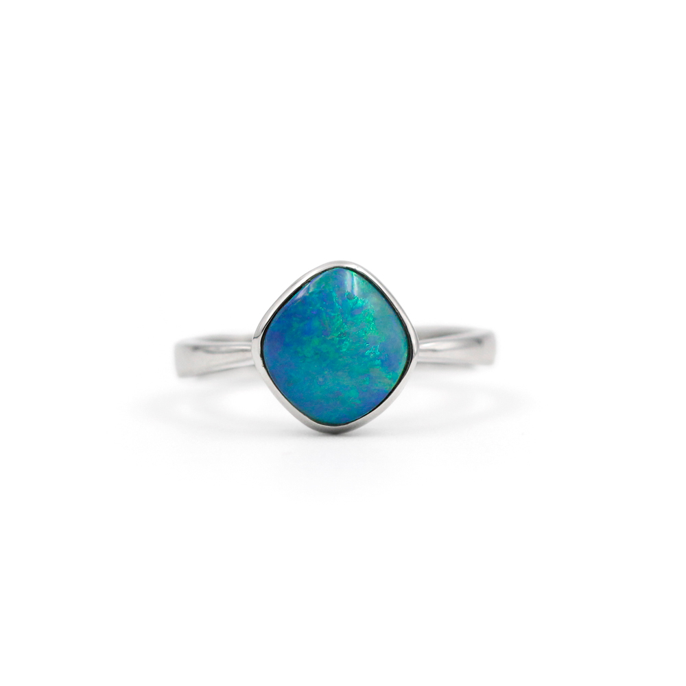 White Gold Opal Doublet Ring