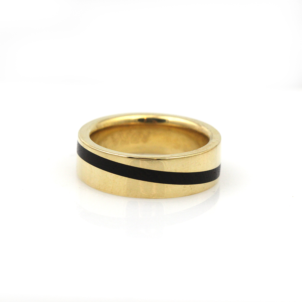 18K Yellow Gold Ironwood Ellipse Inlay Ring