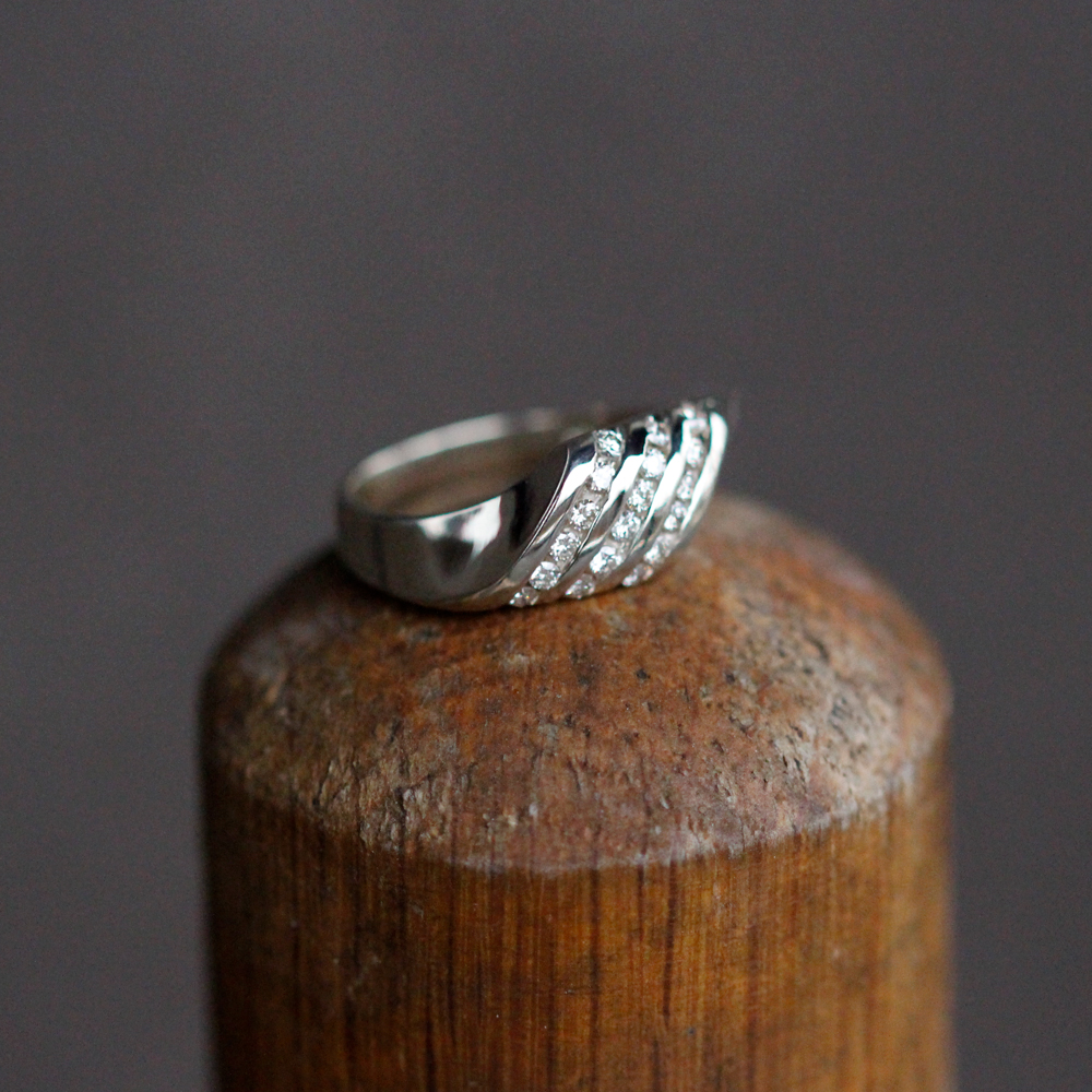 14k White Gold and Diamond Asymmetric Ring