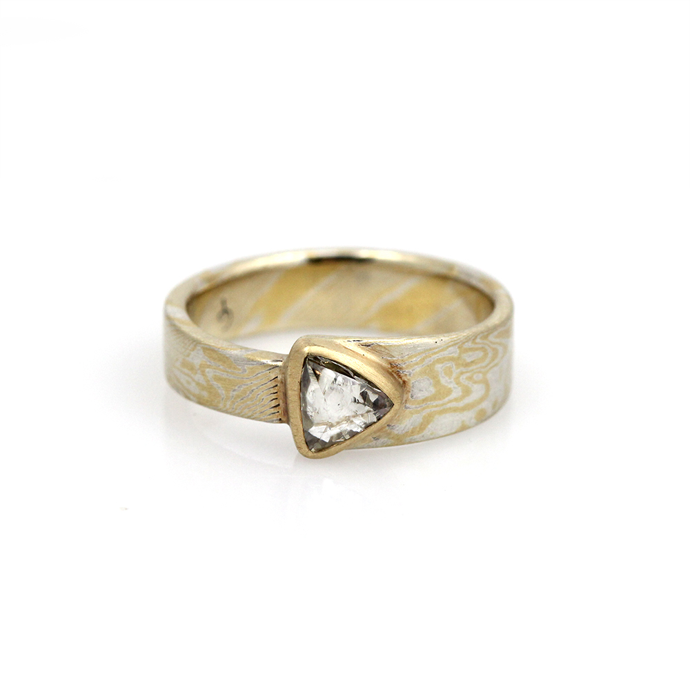 Chris Ploof 18K Yellow Gold and Silver Diamond Maple Ring