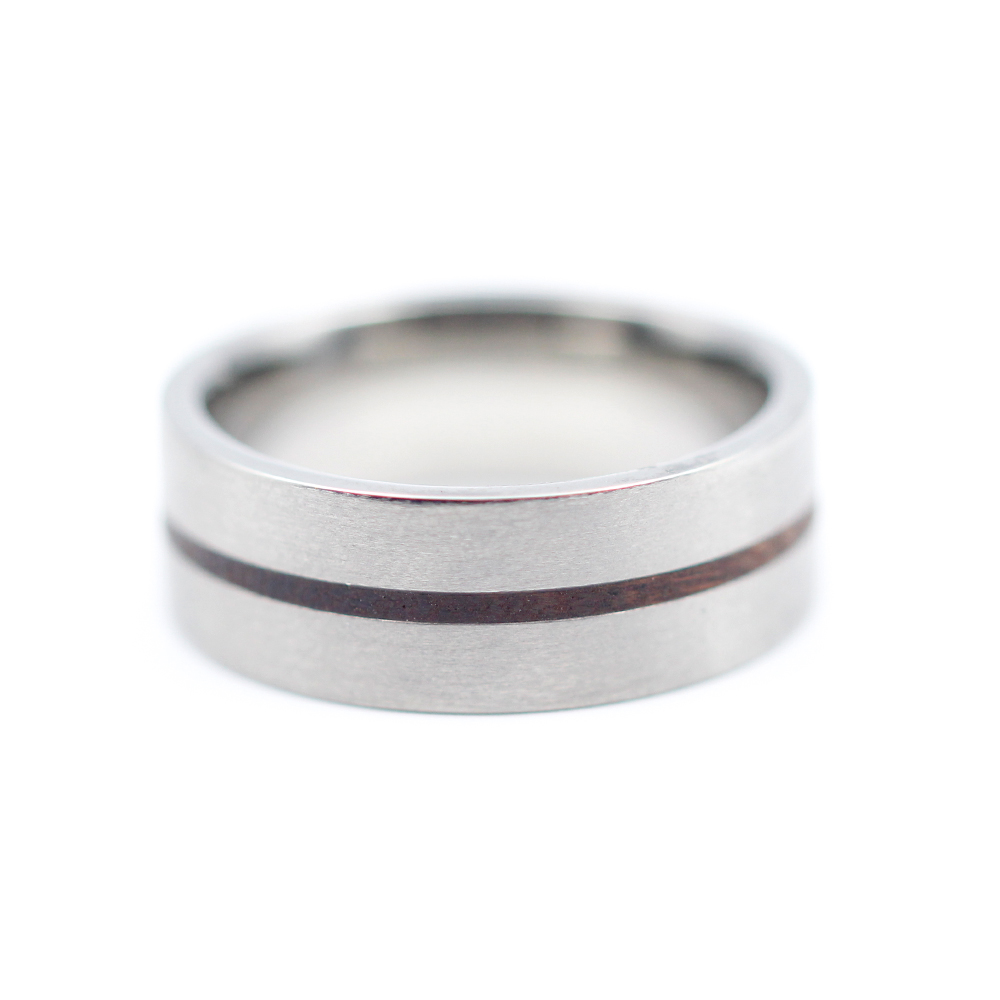 Stainless Steel Ring with Ironwood Inlay