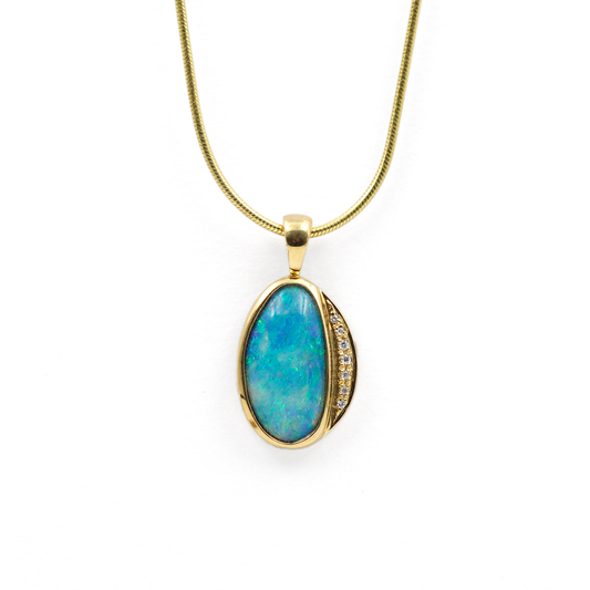 14K Yellow Gold, Shell Opal, and Diamond Pendant